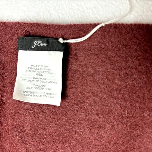 J.Crew Oversized Wool Wrap Scarf Shawl Accessory 75"x23" NWOT Bordeaux w/ Fringe - Picture 5 of 5